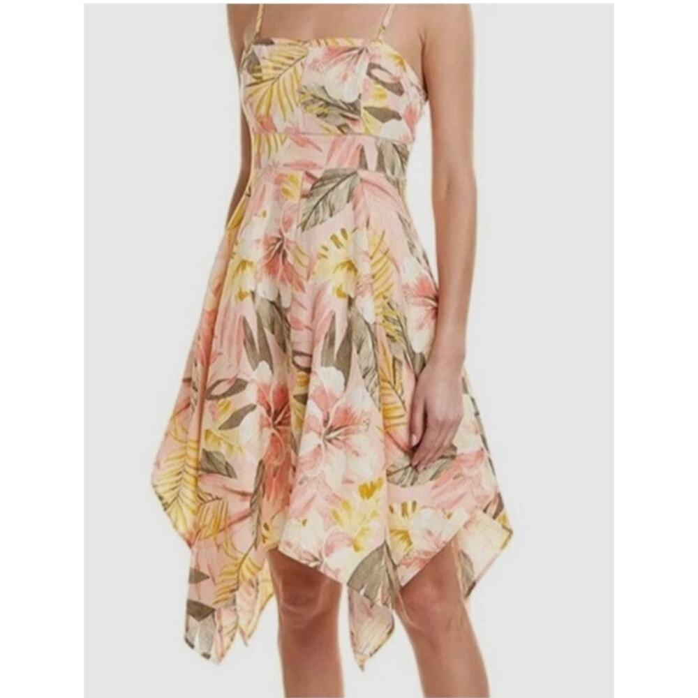 Joie Phara 100% Linen Floral Asymmetrical Hem Party Dress Size‎ 6